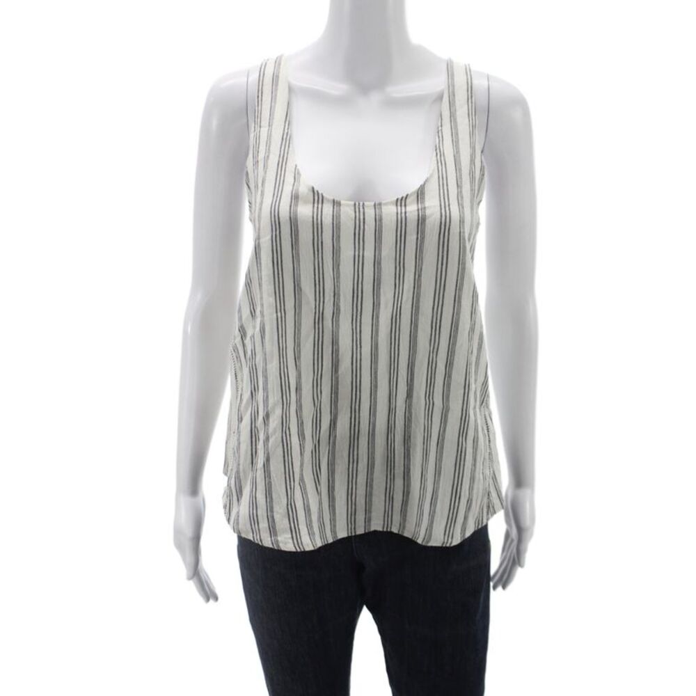 Rag & Bone Women White Striped Cotton Scoop Neck Sleeveless Camisole Zip Size S
